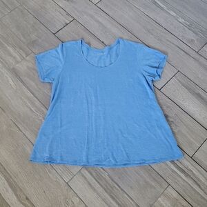 Eileen Fisher 100% linen blue breathable round neck short sleeve knit tee size L
